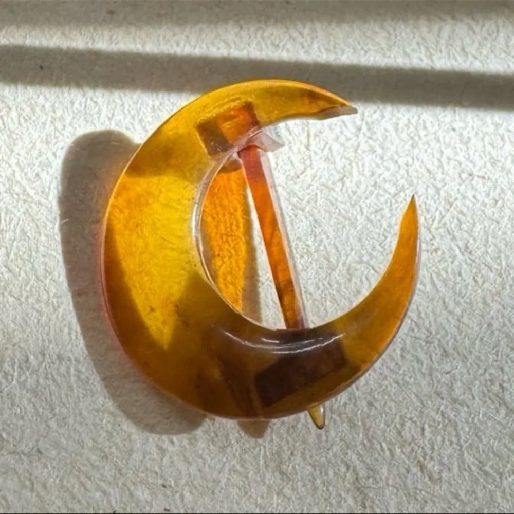Antique Amber Crescent Moon Hair Clip